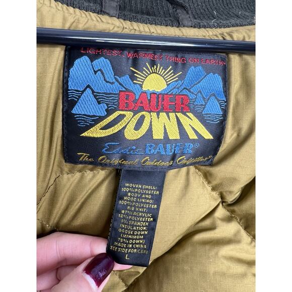 Vintage Bauer Down Eddie Bauer Jacket Green Olive Women's Full Zip Size Large - Picture 12 of 12